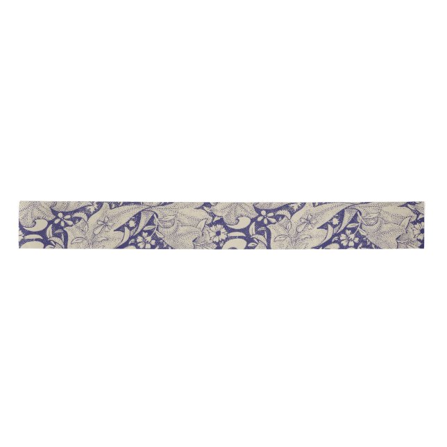 William Morris Wallflower Pattern Antique Blue Satin Ribbon (Front)