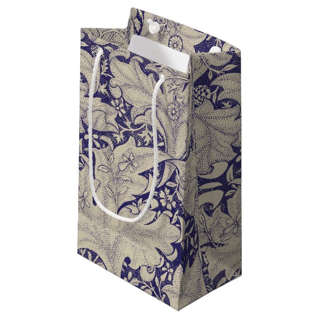William Morris Wallflower Pattern Antique Blue Small Gift Bag (Front Angled)