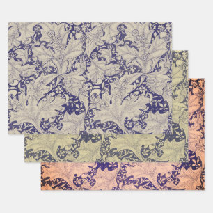 William Morris Wallflower Pattern Antique Blue Wrapping Paper Sheets