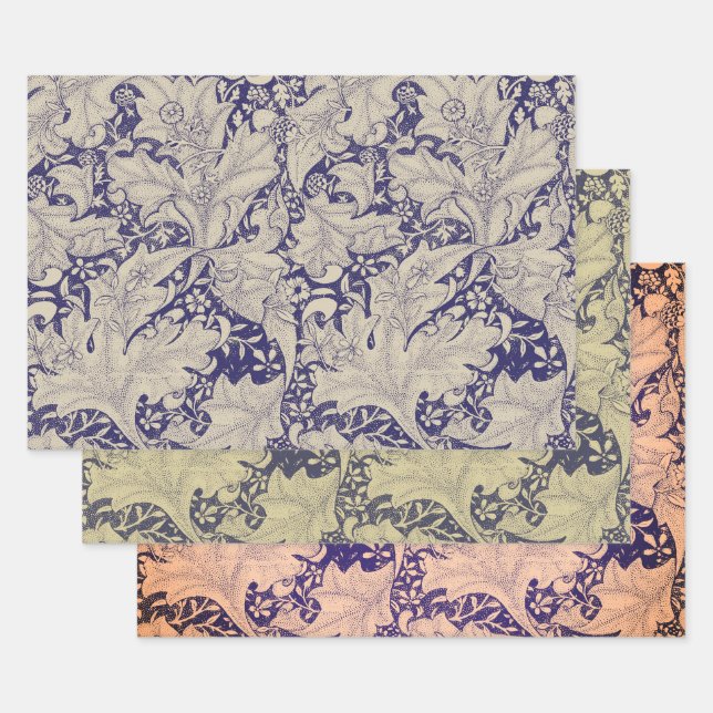 William Morris Wallflower Pattern Antique Blue Wrapping Paper Sheets (Set)