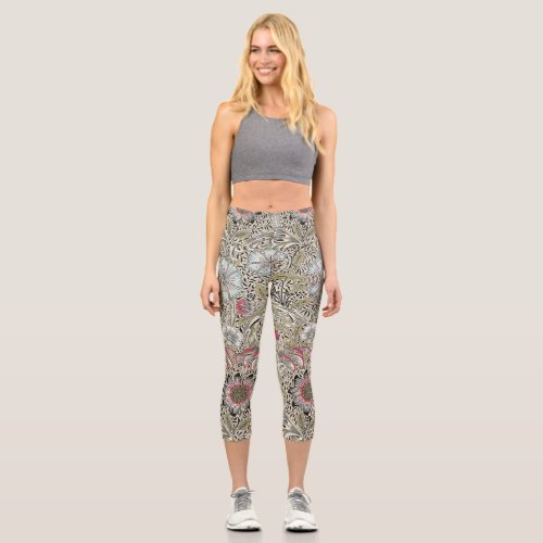 william morris wallpaper classic antique floral  capri leggings