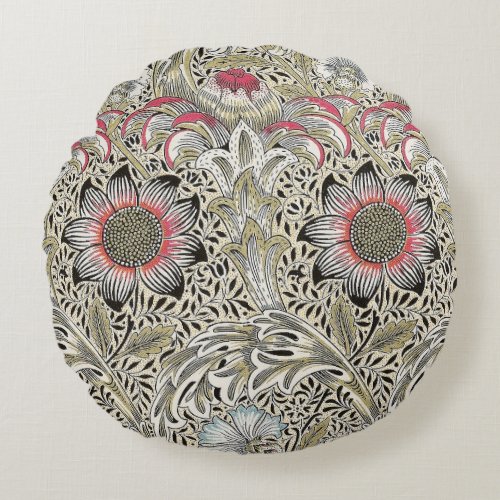 william morris wallpaper classic antique floral  round pillow