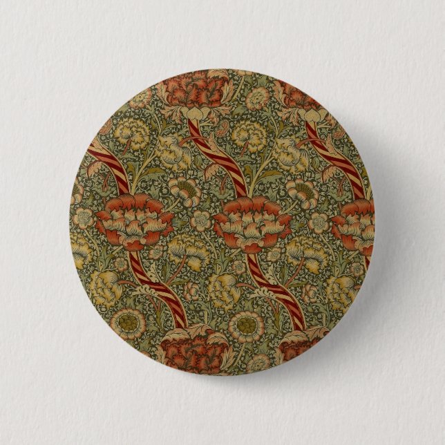 William Morris Wandle English Floral Damask Design Button (Front)
