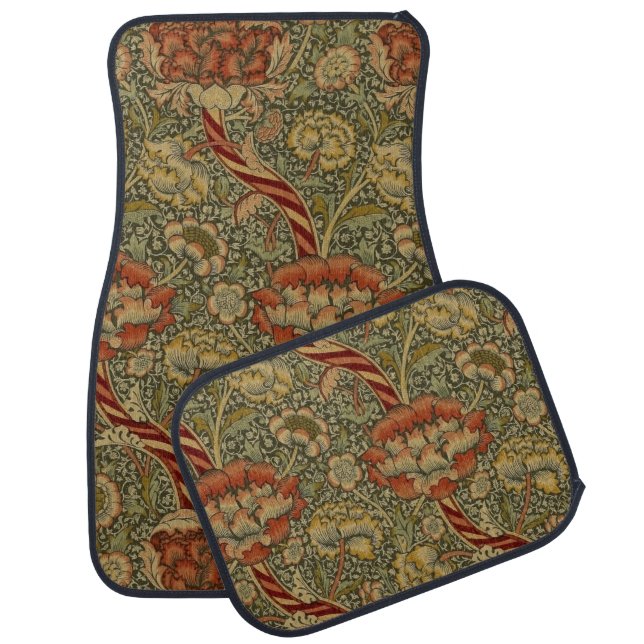 William Morris Wandle English Floral Damask Design Car Floor Mat (Set)