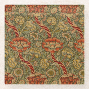 William Morris Wandle English Floral Damask Design Glass Coaster