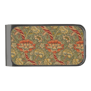 William Morris Wandle English Floral Damask Design Gunmetal Finish Money Clip