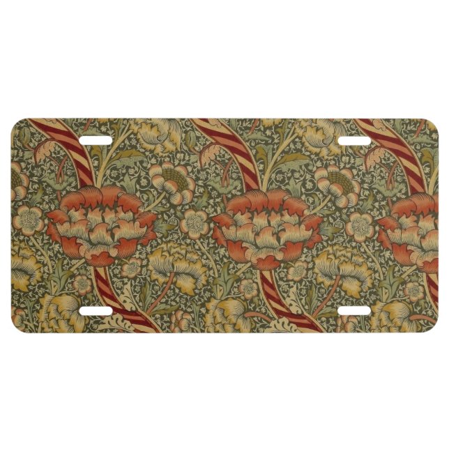 William Morris Wandle English Floral Damask Design License Plate (Front)