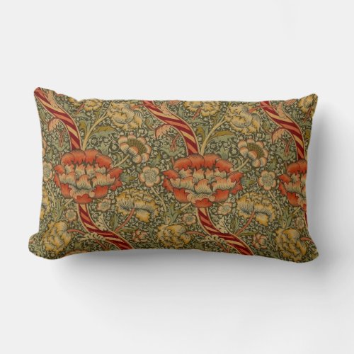 William Morris Wandle English Floral Damask Design Lumbar Pillow