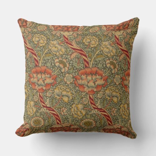 William Morris Wandle English Floral Damask Design Outdoor Pillow