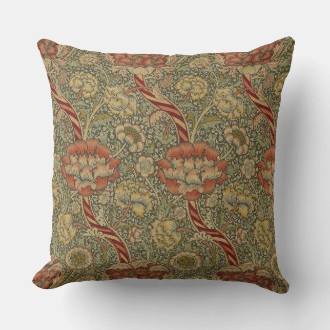 William Morris Wandle English Floral Damask Design Outdoor Pillow (Front)