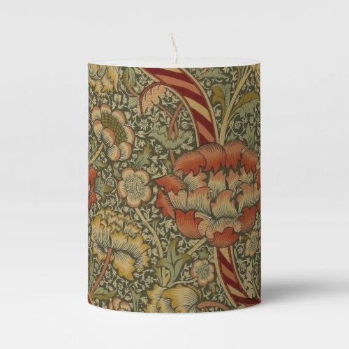 William Morris Wandle English Floral Damask Design Pillar Candle