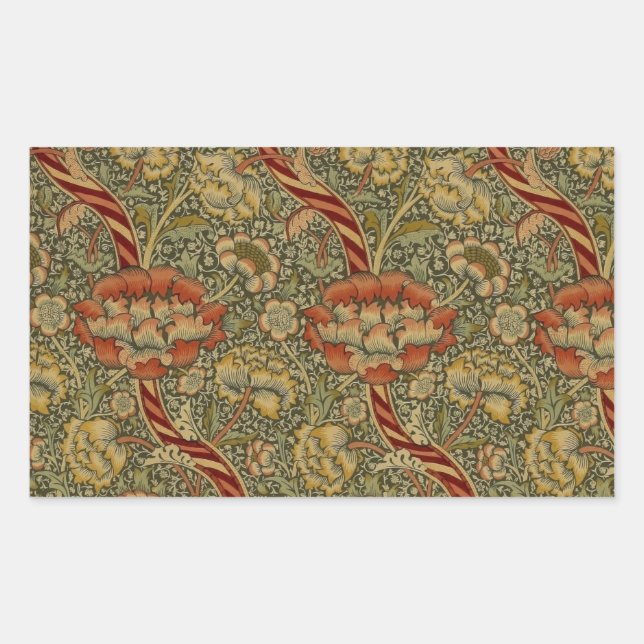 William Morris Wandle English Floral Damask Design Rectangular Sticker (Front)