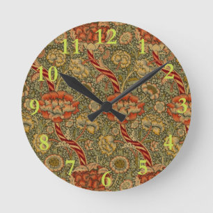 William Morris Wandle English Floral Damask Design Round Clock