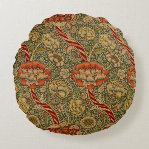 William Morris Wandle English Floral Damask Design Round Pillow