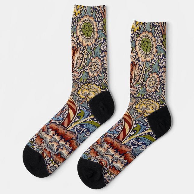 William Morris Wandle English Floral Damask Design Socks (Left)