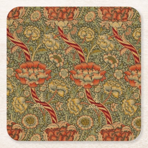 William Morris Wandle English Floral Damask Design Square Paper Coaster