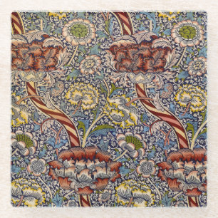 William Morris Wandle Navy Blue Floral Art Glass Coaster