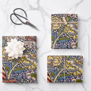 William Morris Wandle Navy Blue Floral Art Wrapping Paper Sheets
