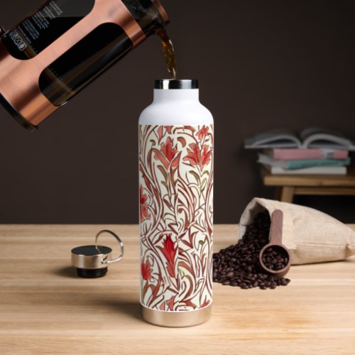 William Morris Watercolor Gold Red Brown Ivory Water Bottle