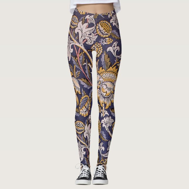 William Morris Wey Floral Arts Crafts Wallpaper Leggings (Front)