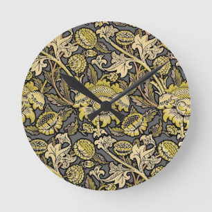 William Morris Wey Floral Arts Crafts Wallpaper Round Clock