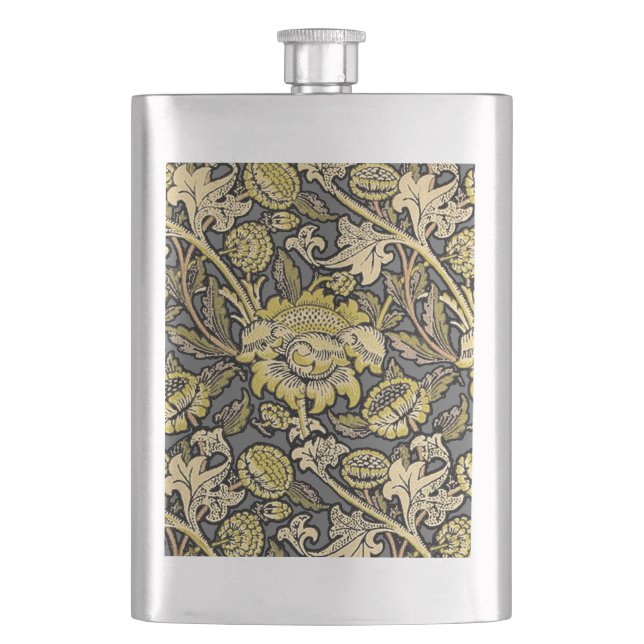 William Morris Wey Floral Wallpaper Hip Flask (Front)