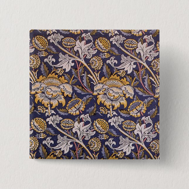 William Morris Wey Floral Wallpaper Pinback Button (Front)