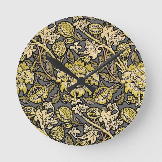 William Morris Wey Floral Wallpaper Round Clock (Front)