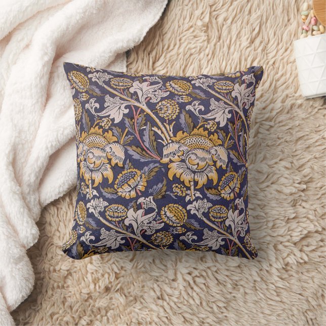 William Morris Wey Floral Wallpaper Throw Pillow (Blanket)