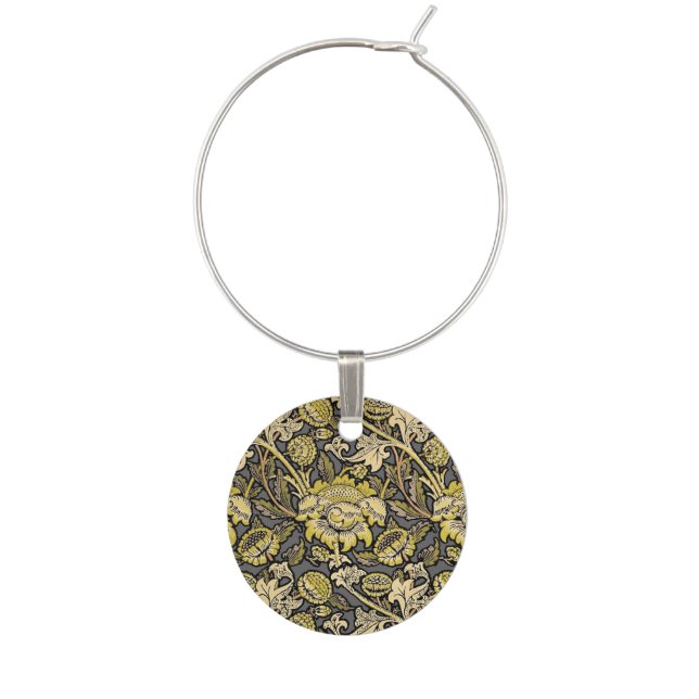 William Morris Wey Floral Wallpaper Wine Charm (Front)