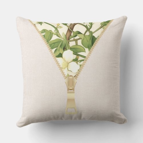 William Morris White And Green Floral Tree Motifs  Throw Pillow