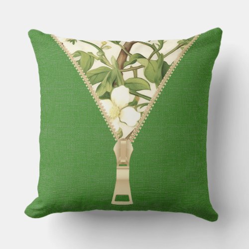 William Morris White And Green Floral Tree Motifs  Throw Pillow