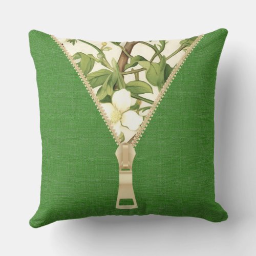 William Morris White And Green Floral Tree Motifs  Throw Pillow