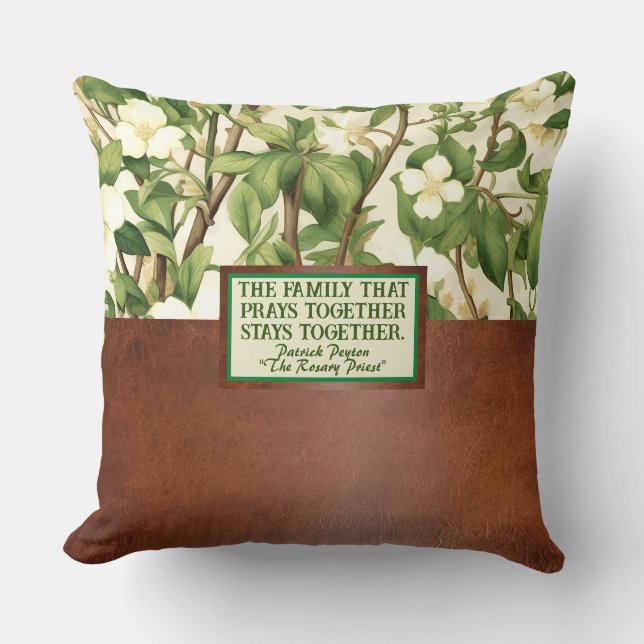 William Morris White Green Floral Religious Quote Throw Pillow (Front)