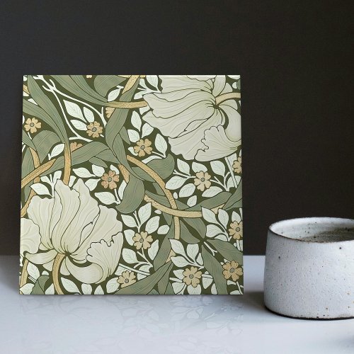 William Morris White Green Pimpernel Vintage Ceram Ceramic Tile