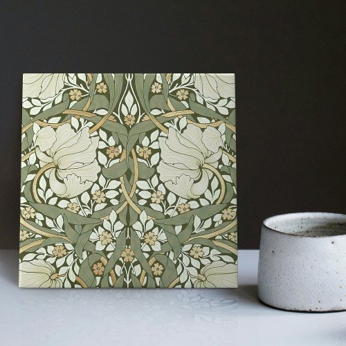 William Morris White Green Pimpernel Vintage Ceramic Tile