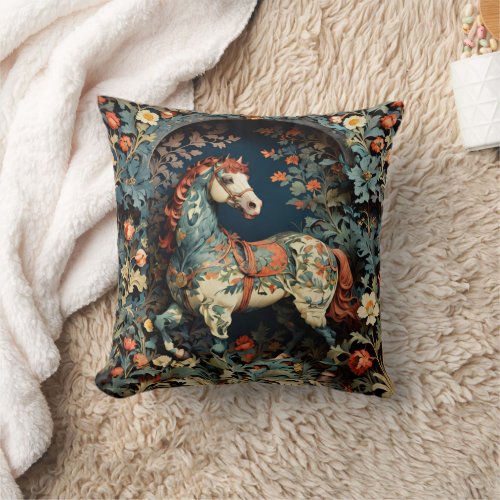 William Morris White horse Throw Pillow