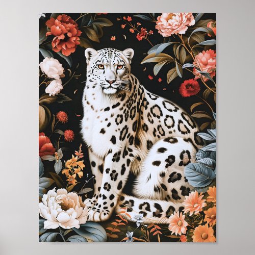 William Morris White Leopard With Floral  Poster