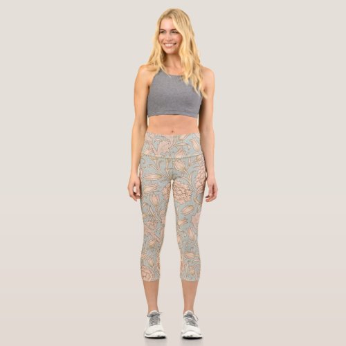 William Morris Wild Tulip Flower Floral Design Capri Leggings