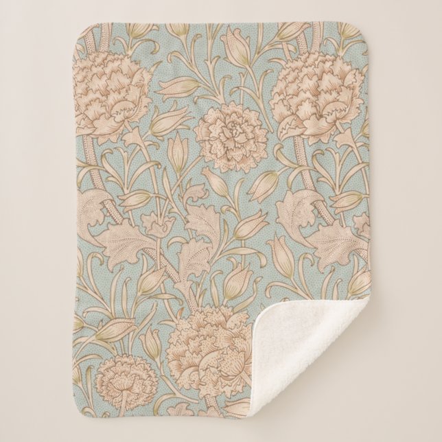 William Morris Wild Tulip Flower Floral Design Sherpa Blanket (Front)