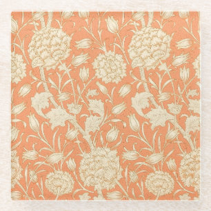 William Morris Wild Tulip Orange Floral Art Glass Coaster