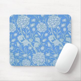 William Morris - Wild Tulips - Blue Floral Pattern Mouse Pad