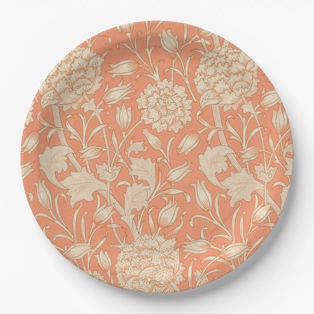 William Morris - Wild Tulips - Floral Peach Paper Plates (Front)