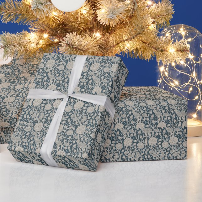 William * Morris  Wild Tulips Steel Gray Blue Wrapping Paper (Holidays)