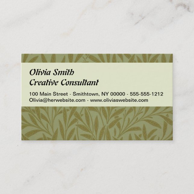 William Morris Willow Antique Green Leaf Vine Art Business Card (Front)