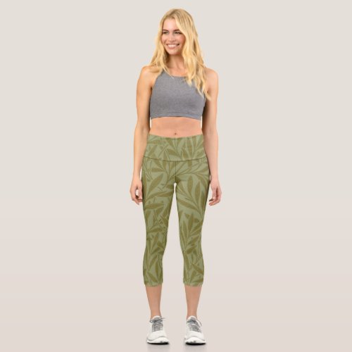 William Morris Willow Antique Green Leaf Vine Art Capri Leggings