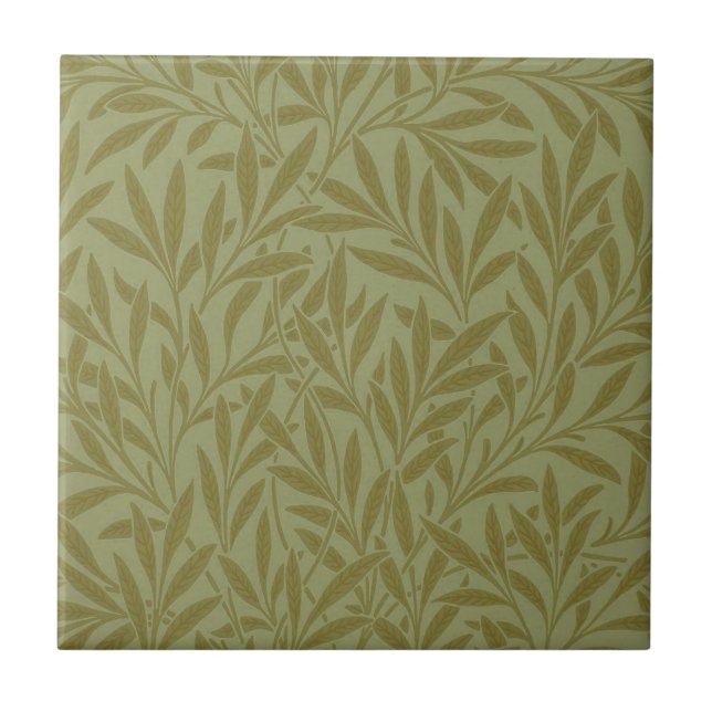 William Morris Willow Antique Green Leaf Vine Art Ceramic Tile (Front)
