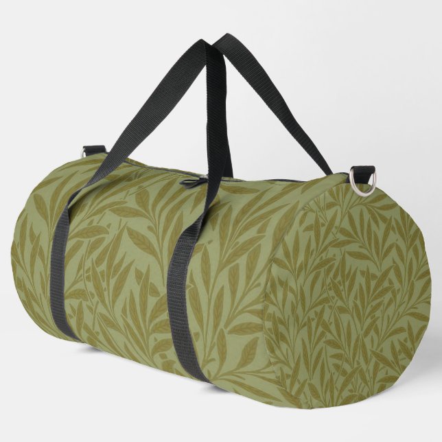 William Morris Willow Antique Green Leaf Vine Art Duffle Bag (Left Corner)