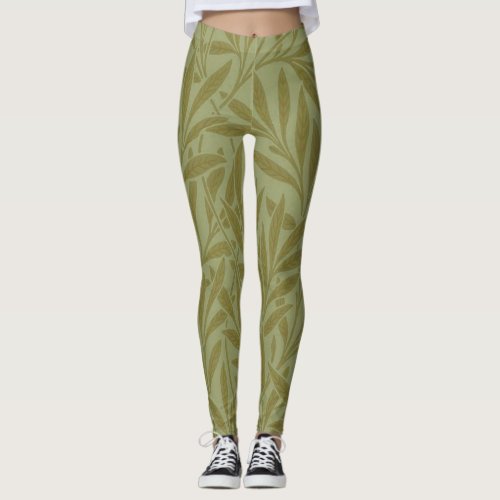 William Morris Willow Antique Green Leaf Vine Art Leggings