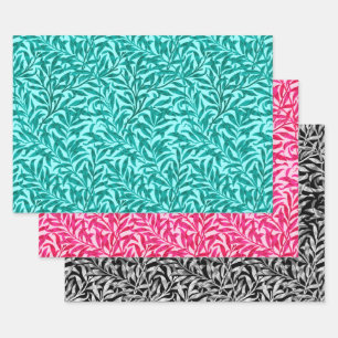William Morris Willow, Aqua, Pink, Black & White Wrapping Paper Sheets